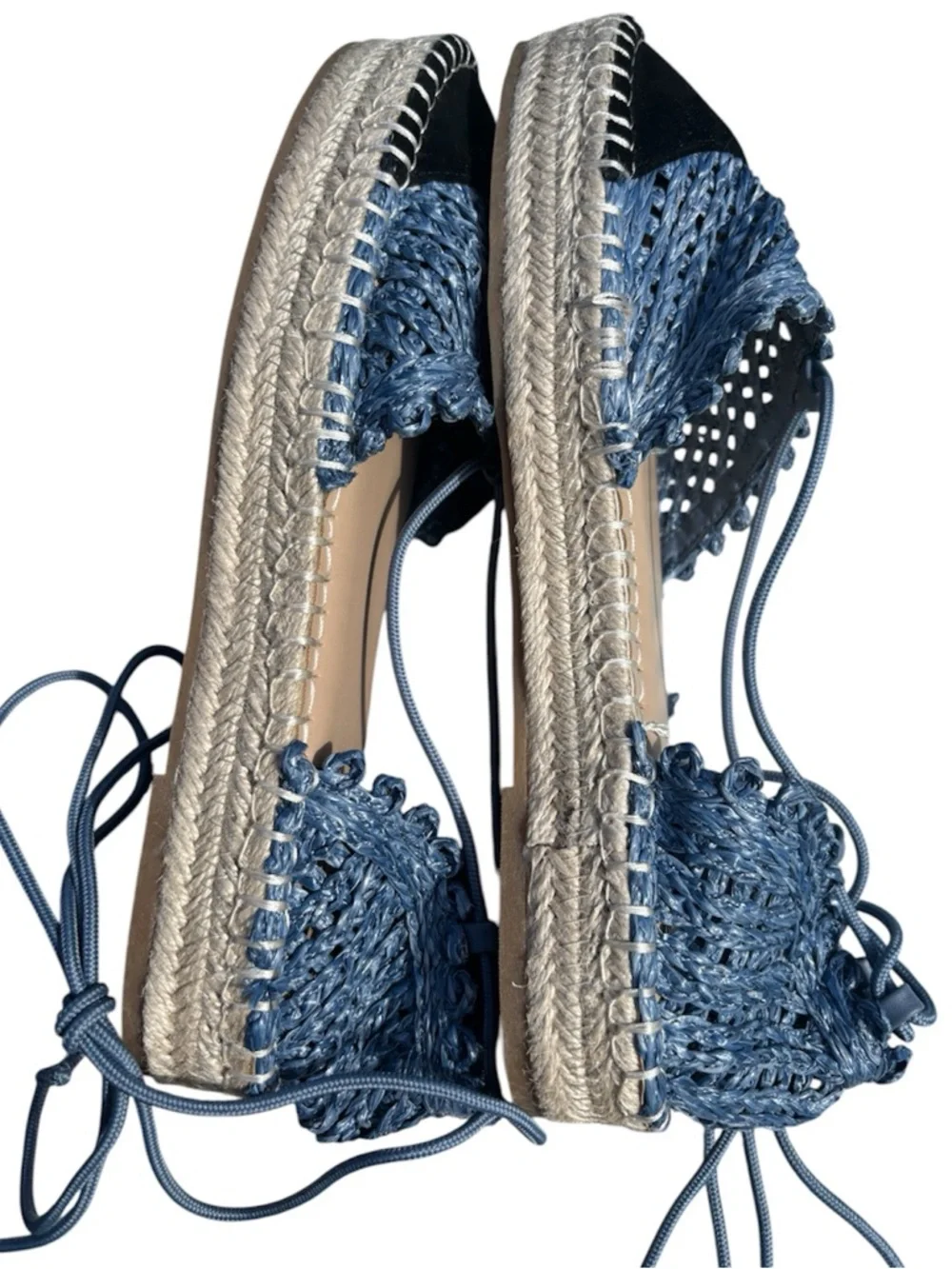 ALDO Picot Espadrille Lace-Up Sandal Wedge Boho Denim Size 8